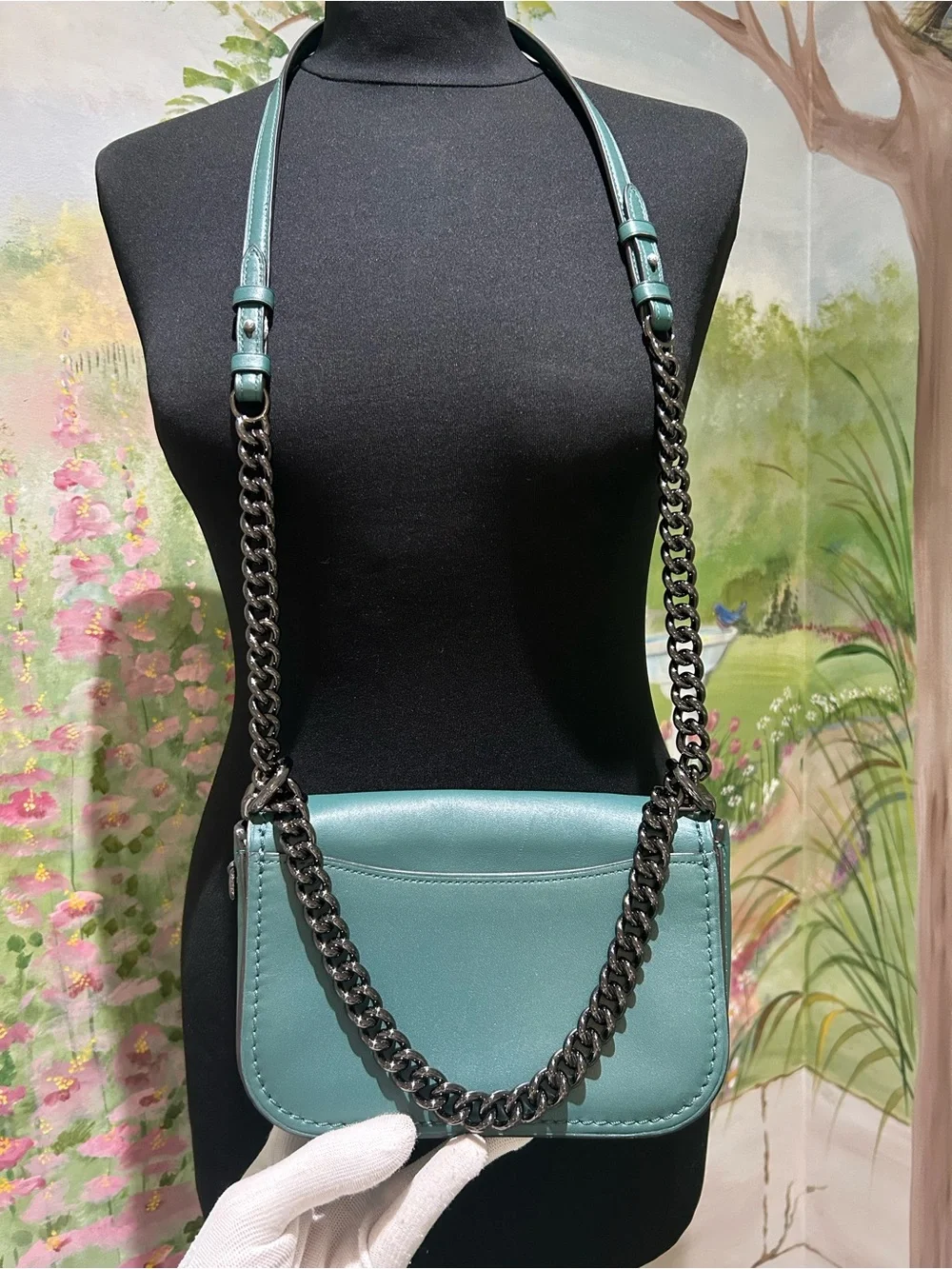 Coach Swagger 20 Dark Turquoise Leather Crossbody/Shoulder Gunmetal Chain